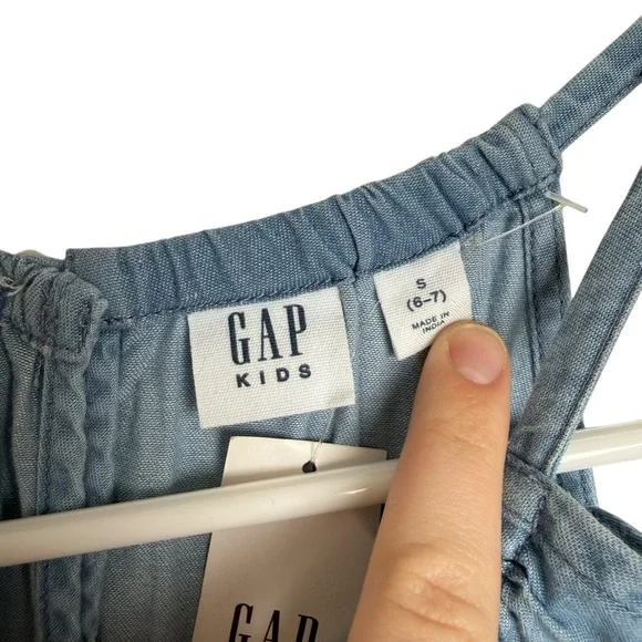 Gap Kids Chambray Tiered High Neck Midi Dress Girls Size Small 6-7 Blue NWT - Picture 8 of 9